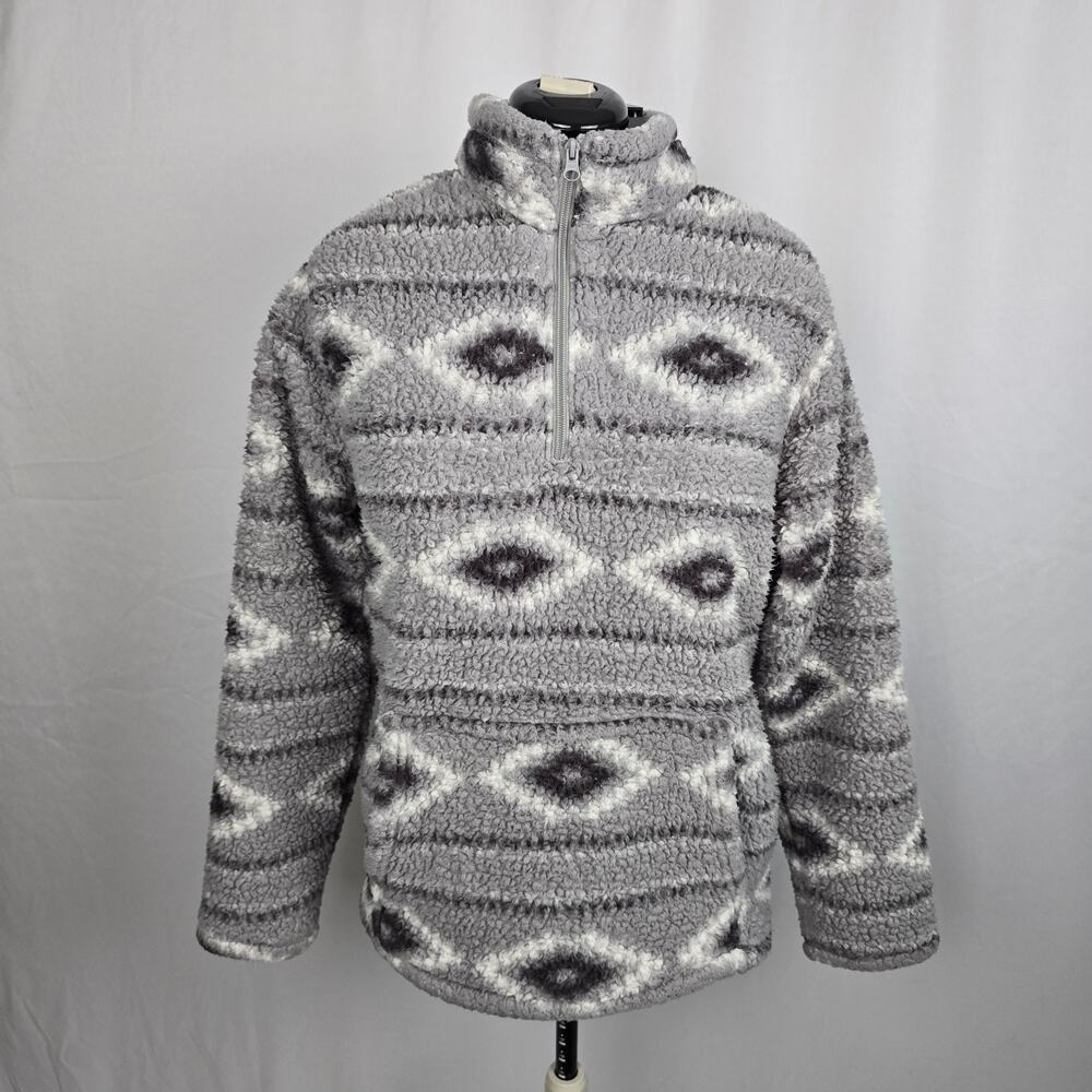 Crane 1/4 Zip Sherpa Sweater Women's M Gray Cream Aztec Mock Neck